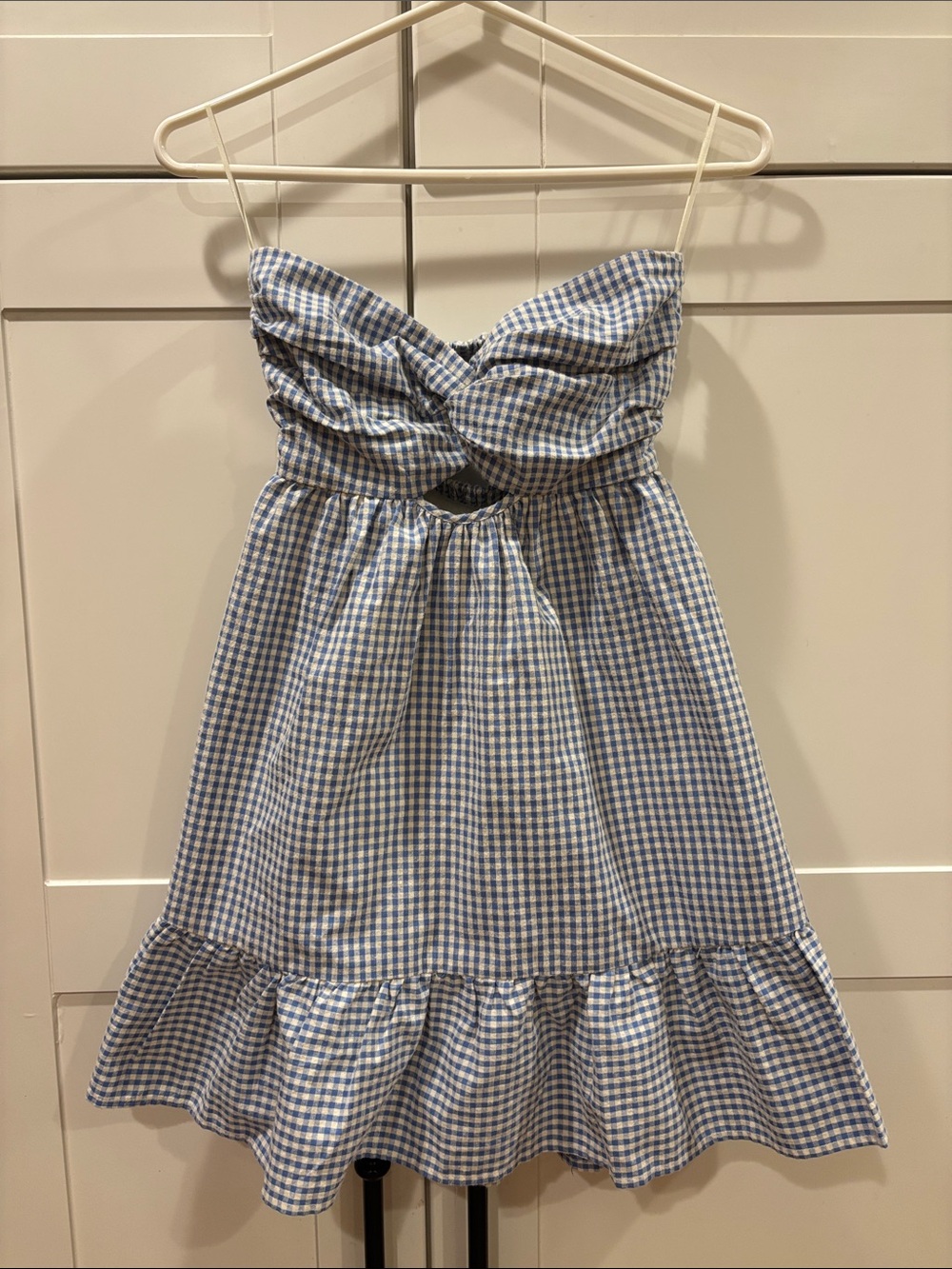 Stellah Blue and White Gingham Twist-Front Sundress